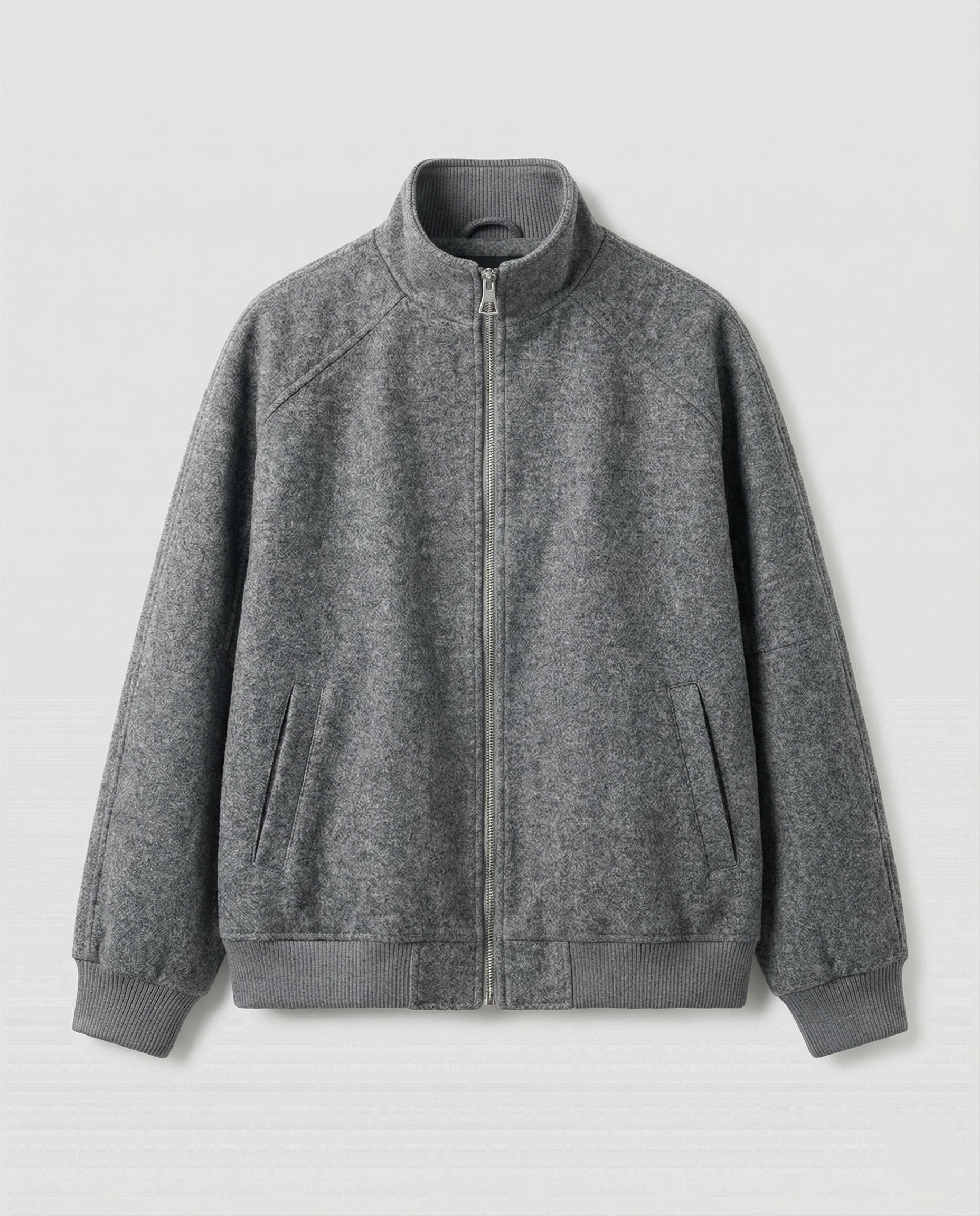 Herren kastig geschnittene Wollmix-Zipjacke mit Stehkragen Raglanärmeln und Rippbündchen R&B