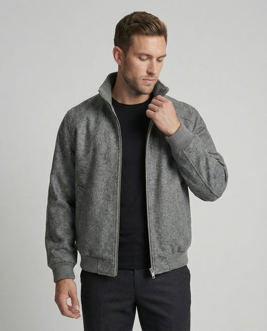 Herren kastig geschnittene Wollmix-Zipjacke mit Stehkragen Raglanärmeln und Rippbündchen R&B