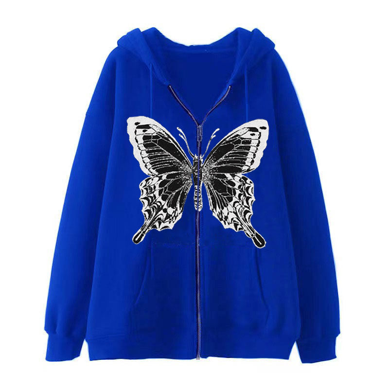 Damen Zip-Hoodie mit ausdrucksstarkem Schmetterlingsmotiv R&B