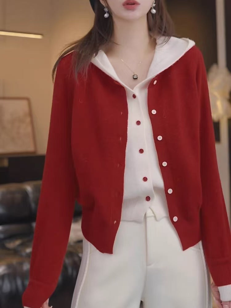 Damen Kuscheliger Cardigan mit Kapuze und Knopfdesign R&B