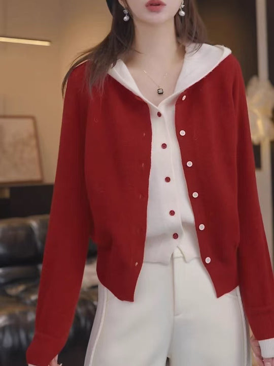 Damen Kuscheliger Cardigan mit Kapuze und Knopfdesign R&B