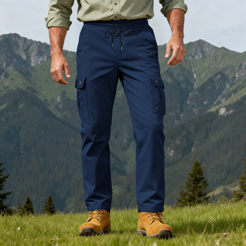 Herren nan robuste Outdoor-Cargohose mit elastischem Tunnelzugbund und aufgesetzten Klappentaschen R&B