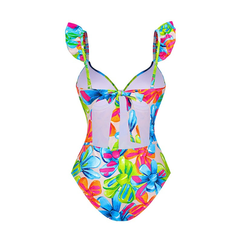 Damen Einteiler Badeanzug mit raffinierten Cut-Out-Details und floralem Design R&B