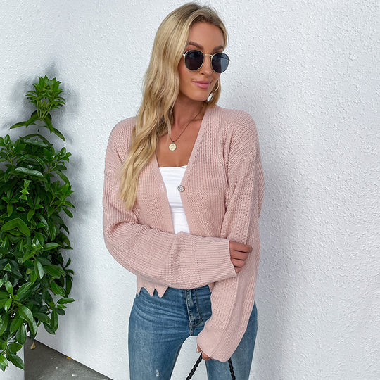 Damen lässiger Strickcardigan mit trendigem V-Ausschnitt und praktischen Taschen R&B