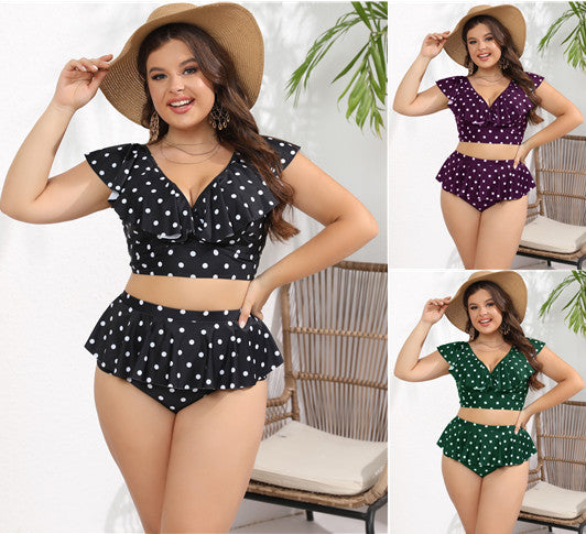 Damen Polka-Dot Badeanzug mit schmeichelhaftem Rüschenrock R&B