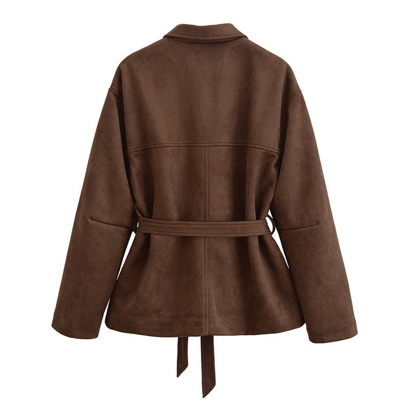 Damen modische Overshirt-Jacke mit Gürtel R&B