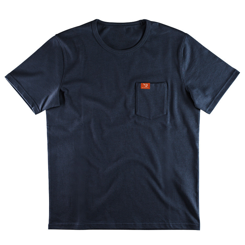 Herren nan klassisches Rundhals-T-Shirt mit Brusttasche und verstärktem Saum R&B