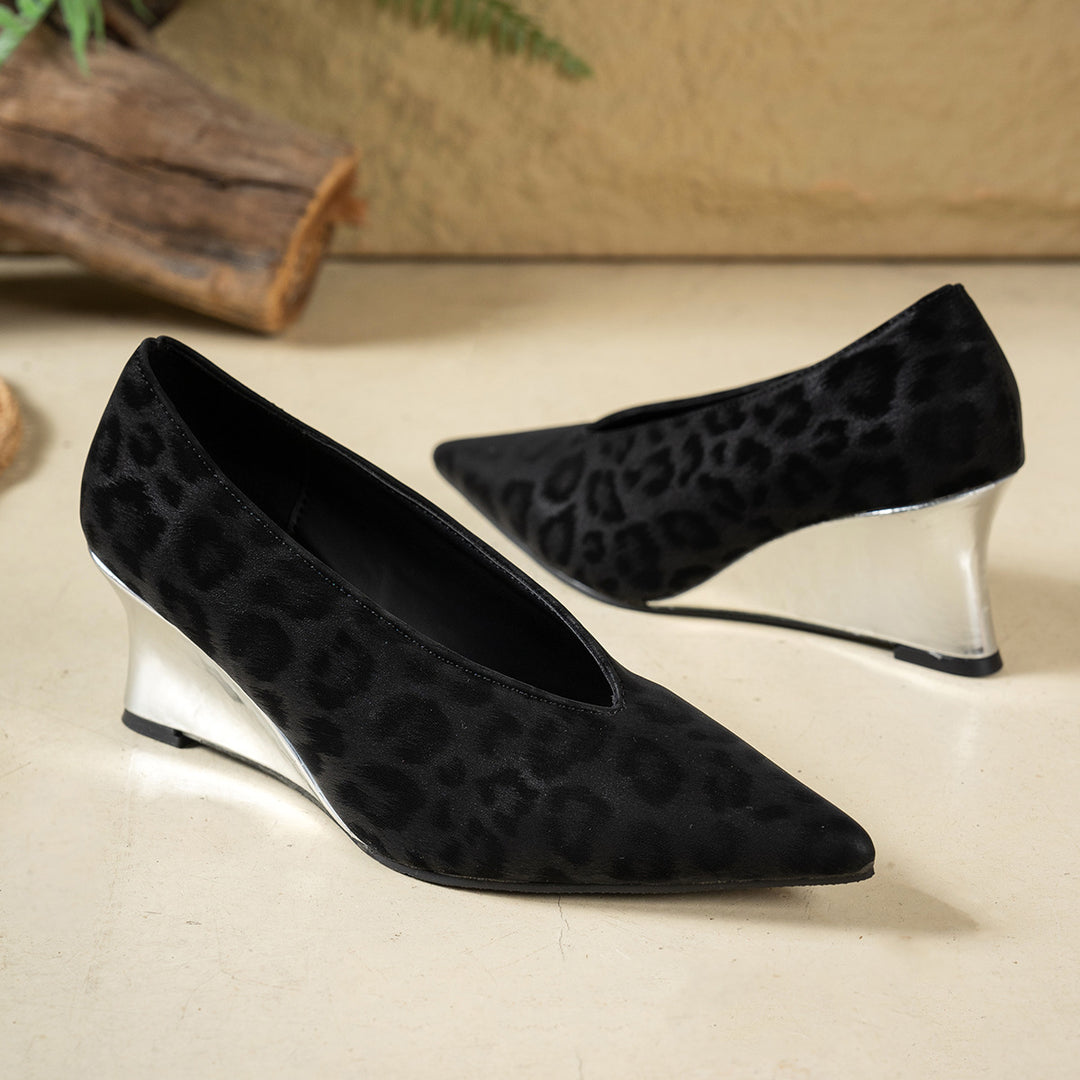 Damen elegante Wedge-Pumps mit Leopardenmuster R&B