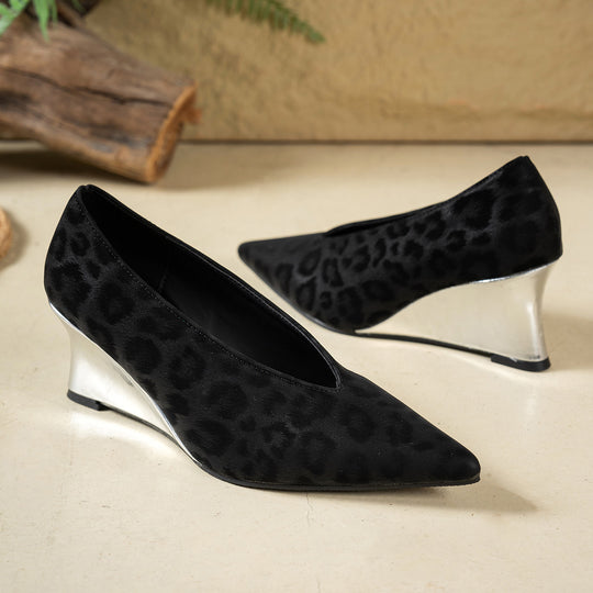 Damen elegante Wedge-Pumps mit Leopardenmuster R&B