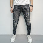 Herren Skinny Fit Jeans im kreativen Rissdesign und bunten Farbsklecks R&B