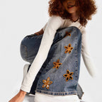 Damen Weite Jeans mit floraler Stickerei