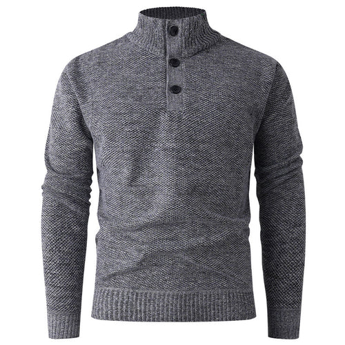 Herren Strickpullover mit hohem Kragen und durchgehendem Knopfverschluss R&B