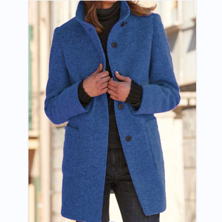 Damen hochwertige Wolljacke im klassischen Design mit großen Taschen R&B