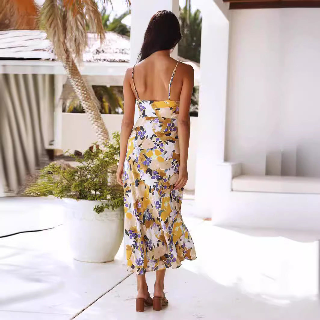 Damen Maxikleid mit floralem Muster und Seitenschlitz R&B