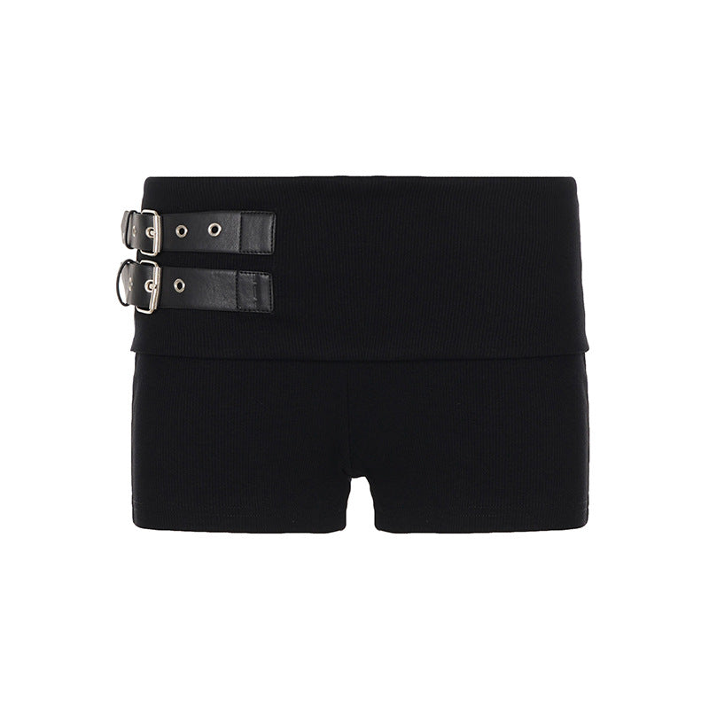 Damen elegante Shorts mit dekorativen Riemen und hohem Bund R&B