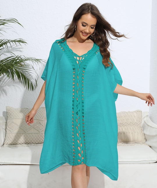 Damen luftiger Kaftan mit filigranem Häkelmuster R&B