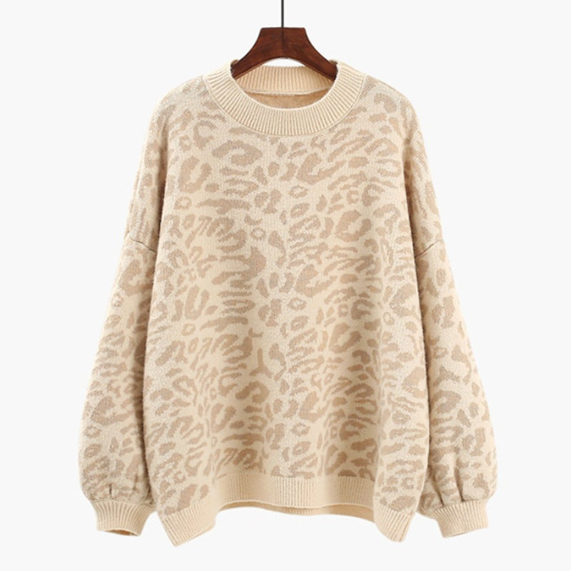Damen Oversized Strickpullover mit Leopardenmuster und weichem Material R&B