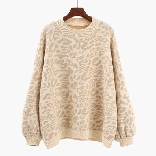 Damen Oversized Strickpullover mit Leopardenmuster und weichem Material R&B