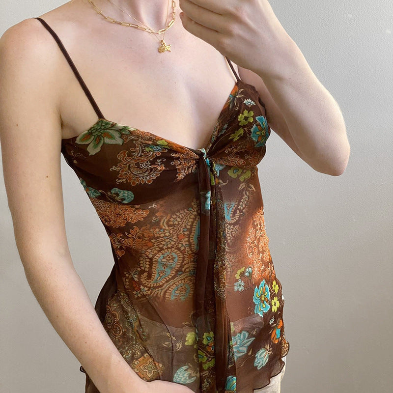 Damen Blumenmuster Spaghetti-Trägertop mit fließendem Design R&B