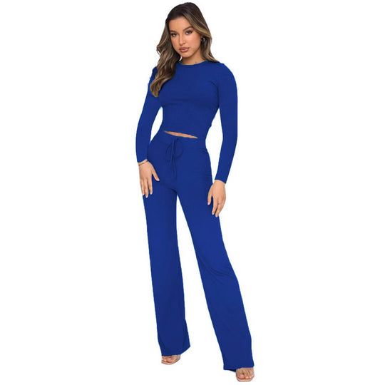 Damen Elegantes Kombination-Outfit aus langärmligem Oberteil und weit geschnittener Hose R&B