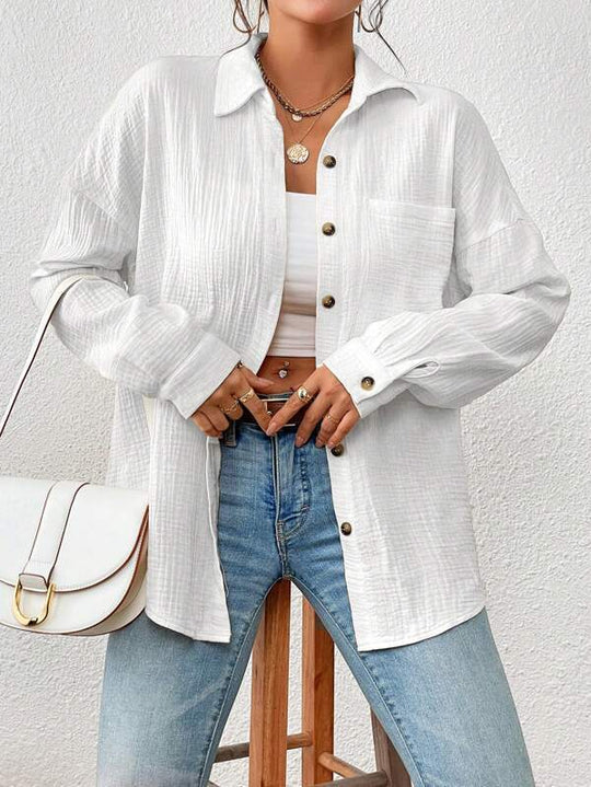 Damen Lässiges Overshirt mit Knopfleiste und Brusttasche R&B