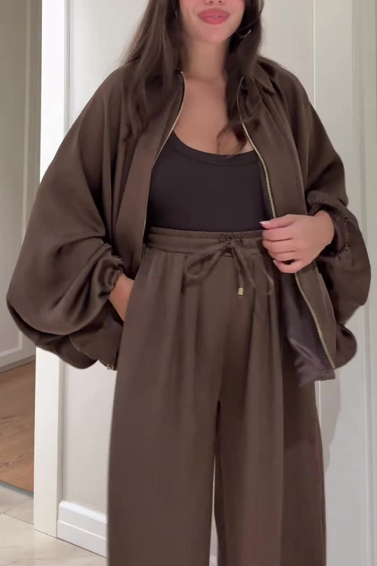 R&B | Reißverschlussjacke und Elastische Bund Weit Geschnittene Hose Zweiteiler Satz