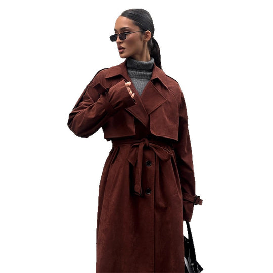 Damen Eleganter Trenchcoat aus Wildleder R&B
