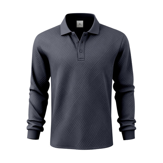 Herren nan langärmeliges Poloshirt aus strukturiertem Jacquardstrick R&B