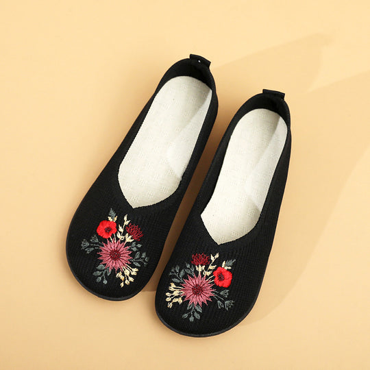 Damen Ballerinas mit floraler Stickerei und flexiblem Fußbett R&B