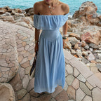 Damen Off-Shoulder Maxikleid mit fließendem Schnitt und Rüschendetails R&B