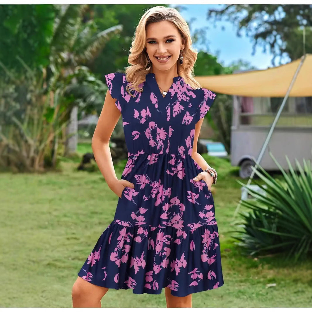 Damen Sommerliches Kleid mit Rüschendetails und elastischem Bund R&B