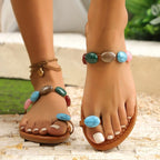 Damen flache Sandalen mit bunten Perlenakzenten R&B