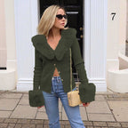 Damen Strickjacke mit luxuriösem Pelzkragen und modischen Puffärmeln R&B