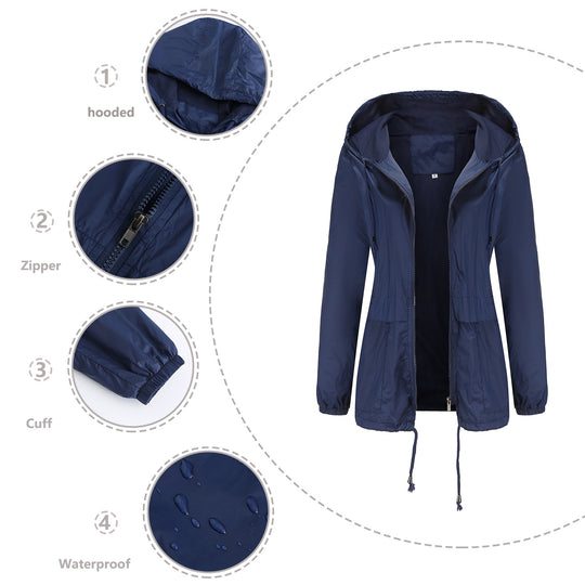 Damen sportliche Windbreaker-Jacke mit verstellbarer Kapuze und elastischen Bündchen R&B
