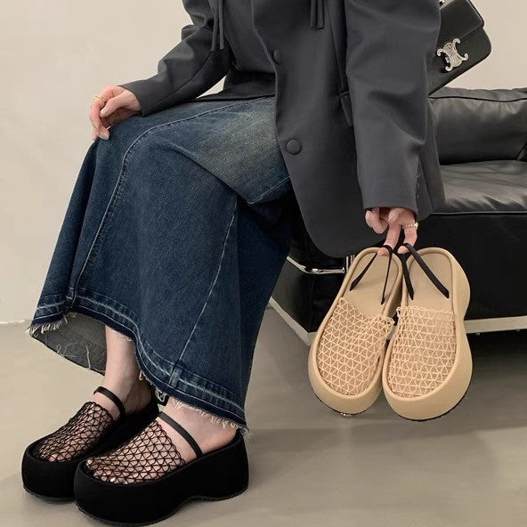 Damen Plattform-Mules mit durchlöchertem Netzdesign und komfortabler Sohle R&B