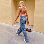 Damen Hoch taillierte Bootcut-Jeans mit weitem Bein und dehnbarer Passform R&B