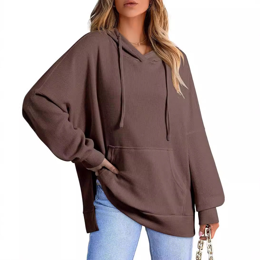 Damen lässiger Kapuzenpulli mit seitlichen Schlitzen und Kängurutasche R&B