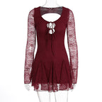Damen Spitzenkleid mit Cut-Outs und langen Ärmeln R&B