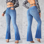 Damen Schlagjeans mit hohem Bund und modischen Fransen R&B