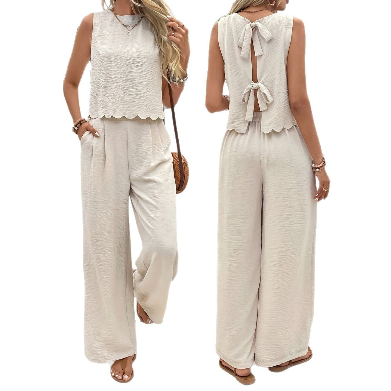 Damen Lässiger Jumpsuit mit elegantem Rückenausschnitt und weitem Bein R&B