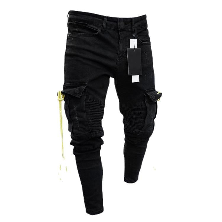 Herren trendige Cargo-Jeans mit praktischem Seitenreißverschluss und stylischen Ziernähten R&B