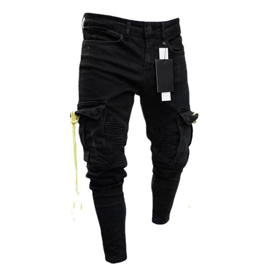 Herren trendige Cargo-Jeans mit praktischem Seitenreißverschluss und stylischen Ziernähten R&B