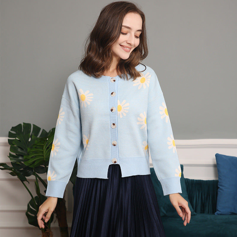 Damen Knopfpullover mit Blumenmuster R&B
