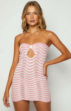 Damen trendiges Mini-Kleid mit offenem Ausschnitt und Wellenmuster R&B