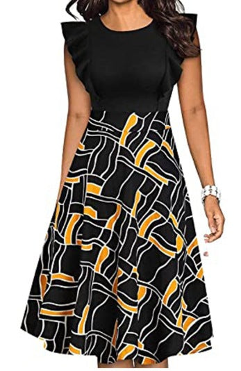Damen elegantes Sommerkleid mit Rüschendetails und floralem Muster R&B