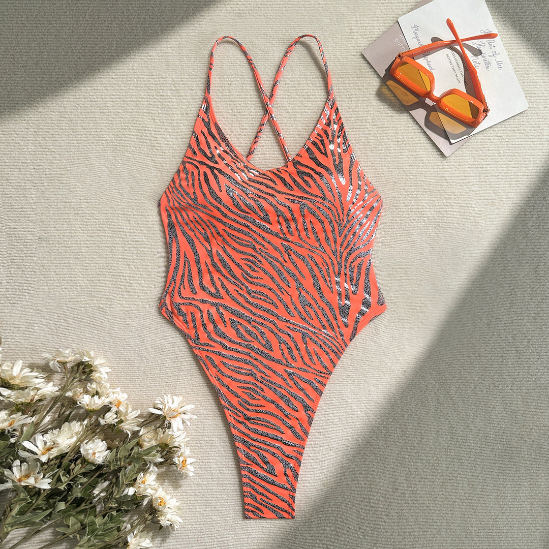 Damen Eleganter Einteiler mit einzigartigem Zebramuster R&B