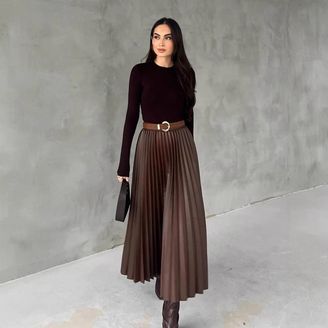 Damen Plissierter Midi-Rock mit elastischem Bund und schönem Schimmer R&B