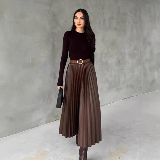 Damen Plissierter Midi-Rock mit elastischem Bund und schönem Schimmer R&B