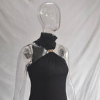 Damen elegantes Minikleid mit hohem Kragen und Details aus satinierter Textur R&B