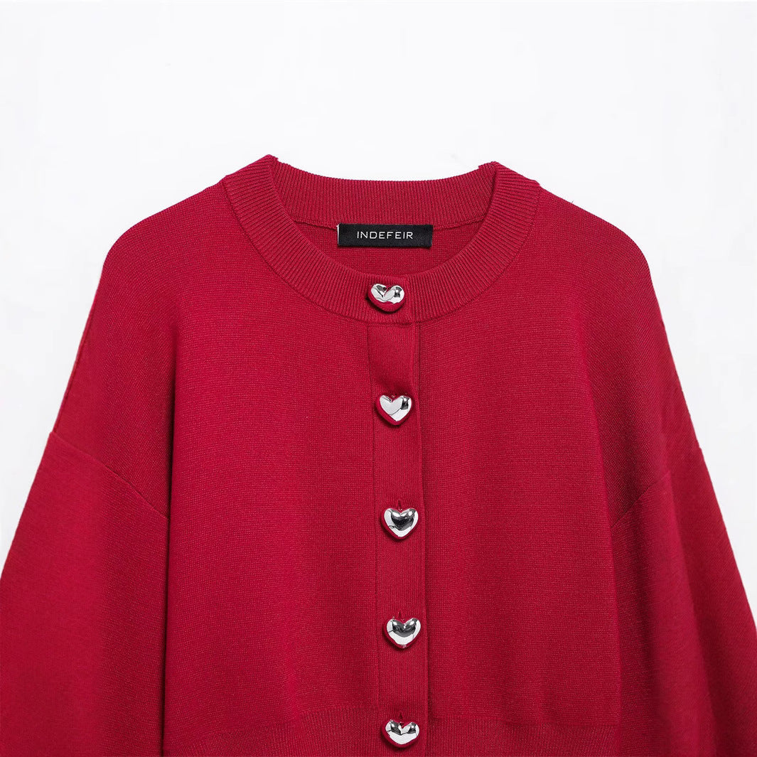 Damen Kuschelige Strickjacke mit herzförmigen Knöpfen R&B